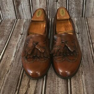 Sz 8.5 D Salvatore Ferragamo Mens Brown Leather Wingtip Tassel Kiltie Loafers